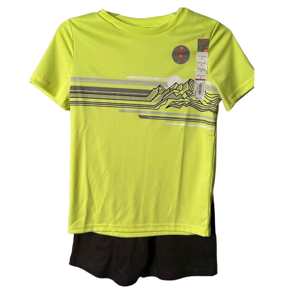 Boys Neon Yellow Performance Activewear 2-Piece Shirt & Shorts Set – NWT